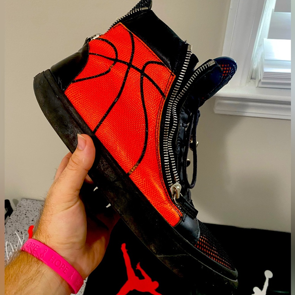 GIUSEPPE ZANOTTI Orange Leather Basketball Double-Zip High Top Sneakers
